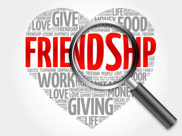 Barátság szó felhő nagyítóval — Stock Fotó