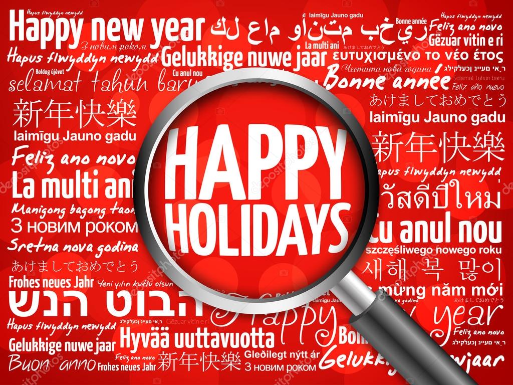 Happy Holidays, Happy New Year in different languages Stock Photo by