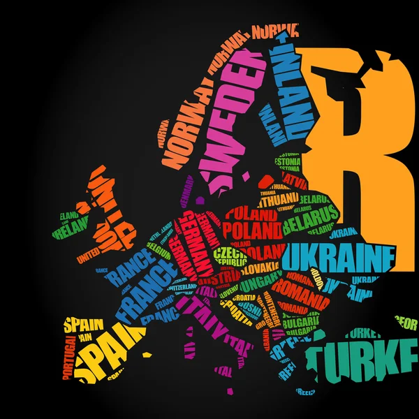 Europa Mapa Tipografia —  Vetores de Stock