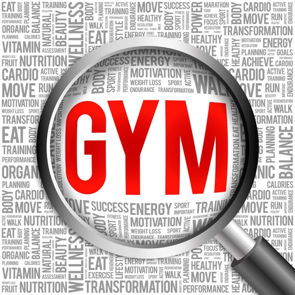 GYM word cloud with magnifying glass — Stock Photo, Image