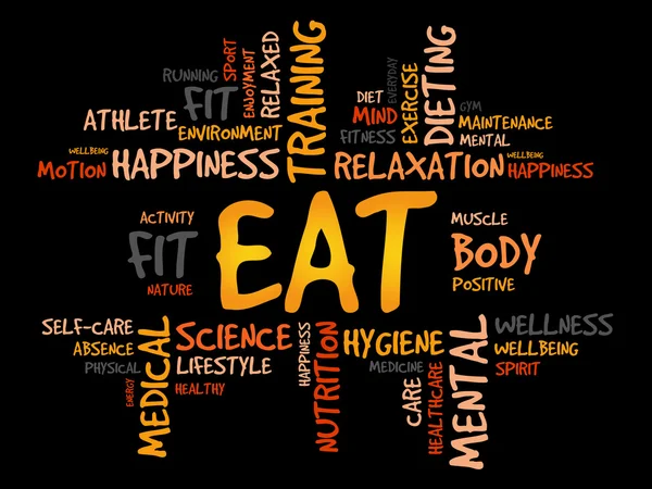 Wortwolke essen, Fitness — Stockfoto