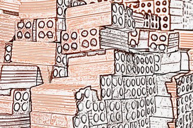 Güneşle aydınlatılan kırmızı tuğla yığını, çizim