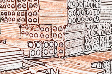 Güneşle aydınlatılan kırmızı tuğla yığını, çizim