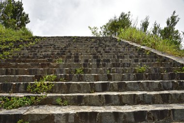 Taş basamakları çimlerle kaplanmış, gökyüzüne doğru gidiyor.