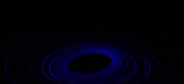 Siyah arka planda izole edilmiş Neon mavisi Spirograph geometrik desene yakın çekim. Hafif boyama tekniği ile yapılmış, uzun pozlama. Sarkaç deseni. Işık yolları. Dalgalar. Işınlar. Çakra. Mandela. 