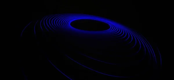 Neon Blue Spirograph 패턴의 클로즈업은 암흑색 배경에서 추상적 가벼운 페인트 — 스톡 사진