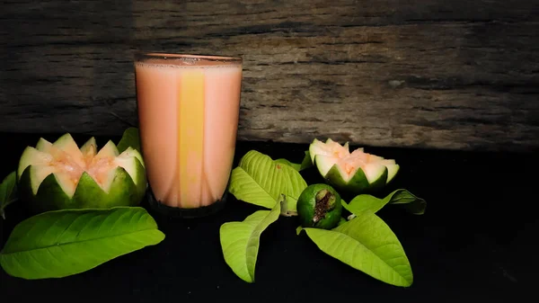 Close Van Vitamine Rijk Vers Roze Guava Sap Met Guava — Stockfoto