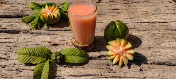 Close Van Vitamine Rijk Vers Roze Guava Sap Met Guava — Stockfoto