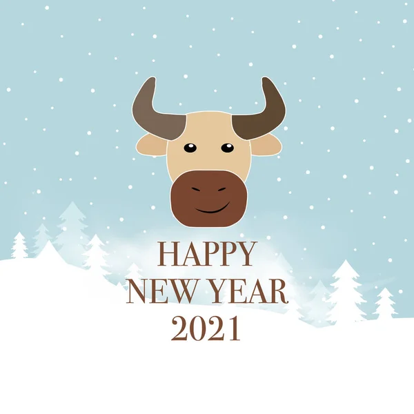 Söt Tecknad Bull Nyår 2021 Jul Affisch Gratulationskort Rubriker Webbplats Royaltyfria Stockvektorer