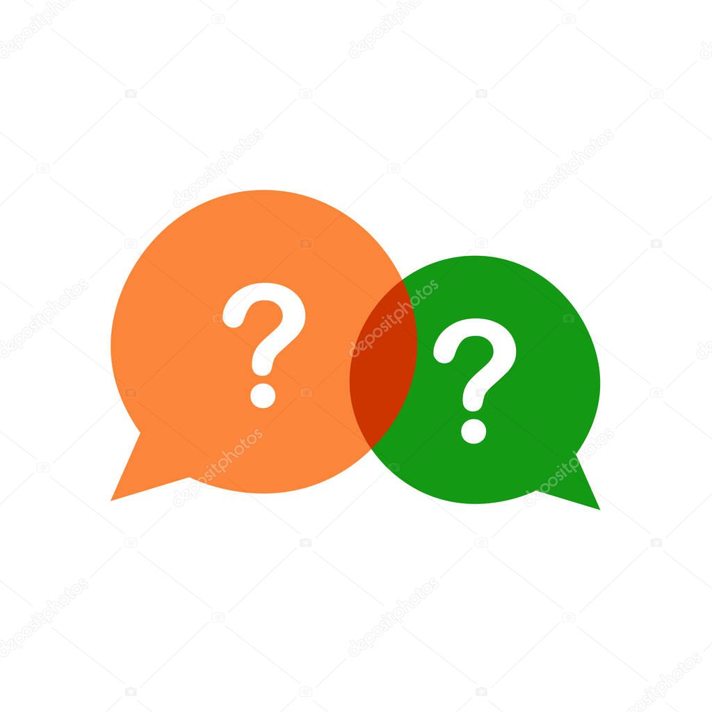 Three linear chat speech message bubbles with question marks. Forum icon. Communication concept. Stock vector illustration isolated on white background.