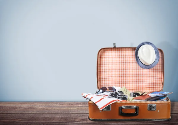 Travel bag  on wooden floor — Stock Photo, Image