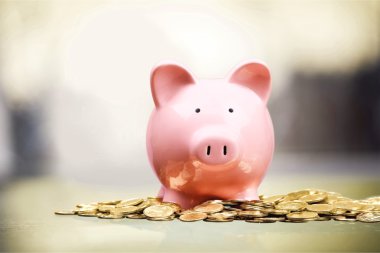 pembe kumbara ve madeni paralar 