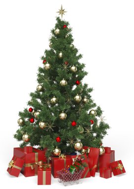 Süslü Noel ağacı ve hediyeler