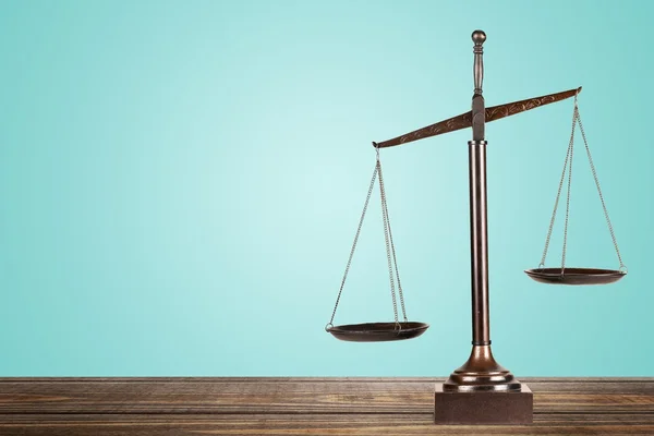 Law scales on table — Stock Photo, Image