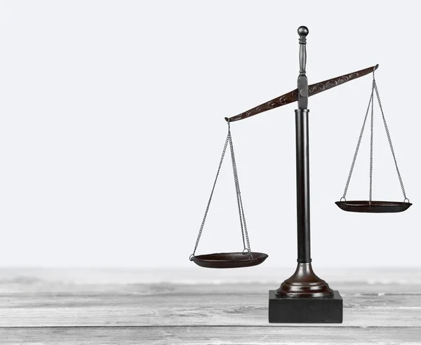 Law scales on table — Stock Photo, Image