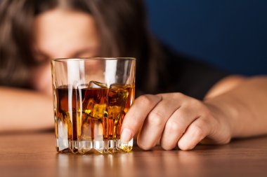 woman in depression, is drinking alcohol clipart