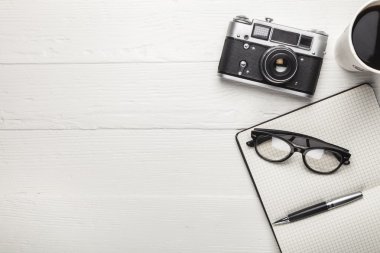 Vintage fotoğraf makinesi, günlük ve kahve
