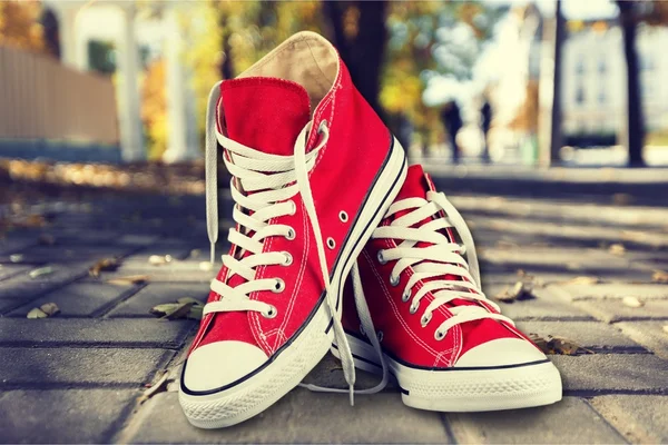 Pair of new red sneakers — Stock Photo, Image