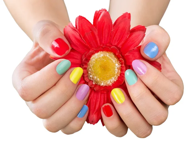 Mãos de mulher com manicura brilhante — Fotografia de Stock