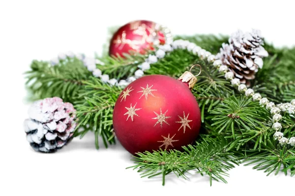 전나무 나무 가지에 크리스마스 장난감 — 스톡 사진