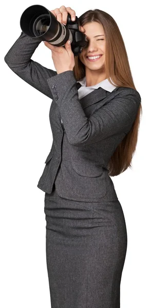 Young  businesswoman with camera — Stock Photo, Image