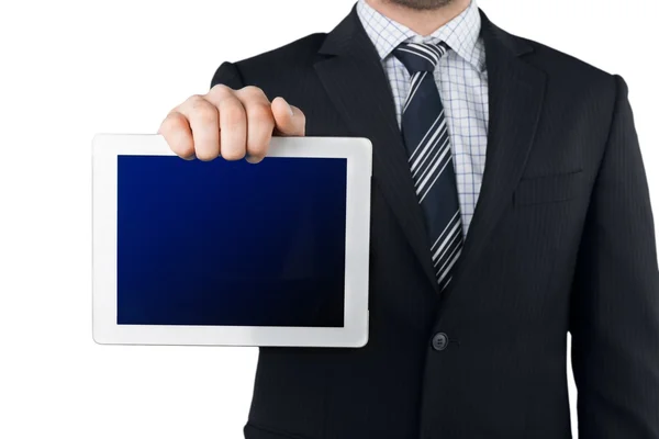 Empresario sosteniendo tableta en blanco —  Fotos de Stock