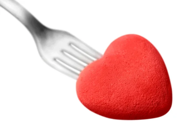 Corazón decorativo rojo y tenedor —  Fotos de Stock