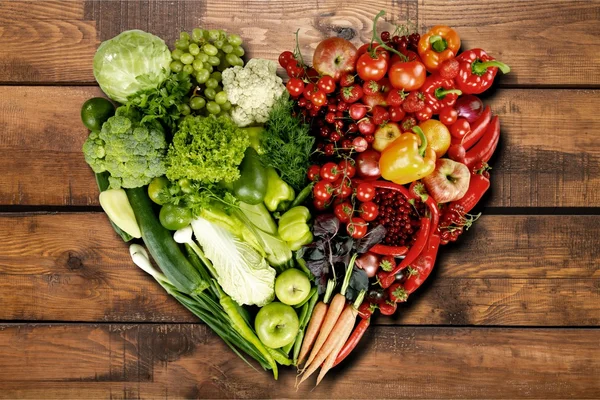 Összetétele vegyes zöldség és gyümölcs — Stock Fotó