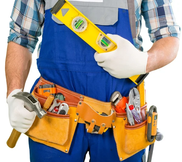 Travailleur avec une ceinture à outils — Photo
