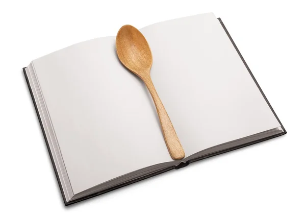 Notebook    and wooden spoon — Stock Photo, Image