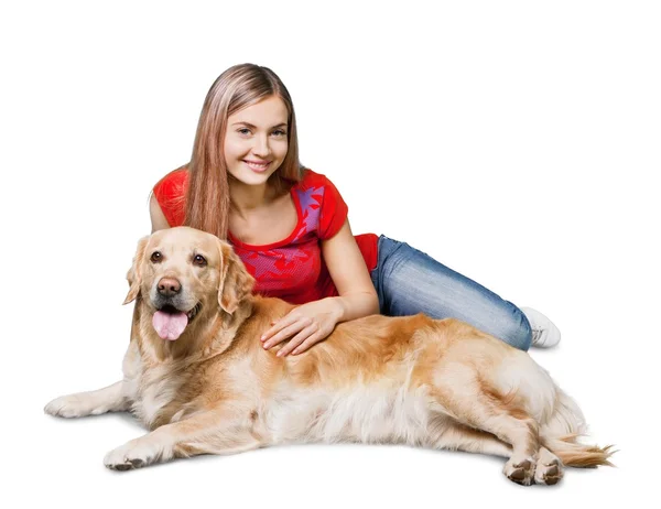 Retrato de mujer hermosa con perro — Foto de Stock