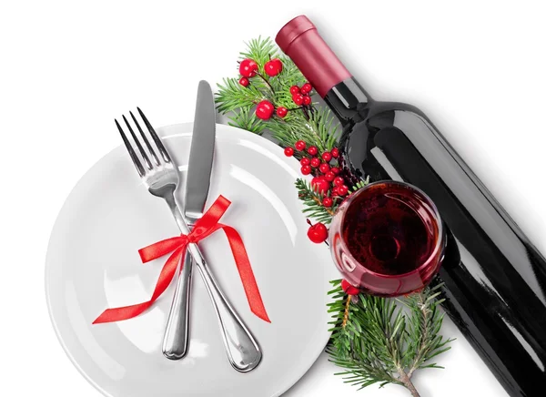 Holiday tableware with red wine — Stock Photo, Image