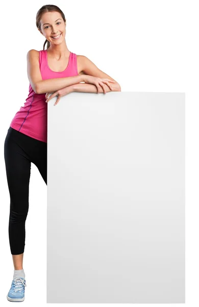 Sport fitness femme tenir tableau blanc — Photo