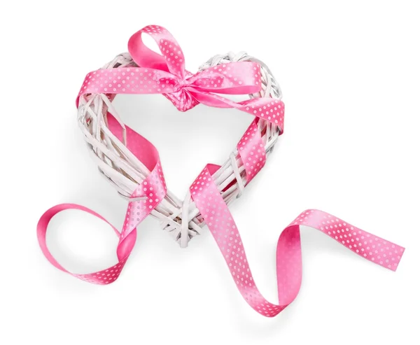 Cute   decorative heart with pink ribbon — Stock Photo, Image
