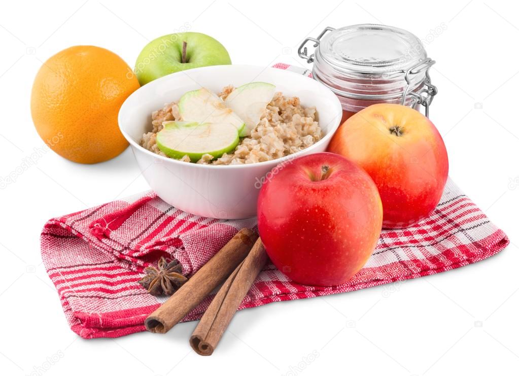 Oatmeal in bowl with apples