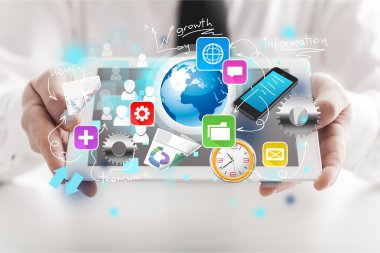 çizimler ile işadamı ve tablet pc 
