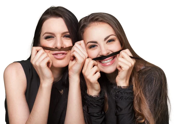 Mooie vrouwen het dragen van modieuze zwarte kleding — Stockfoto