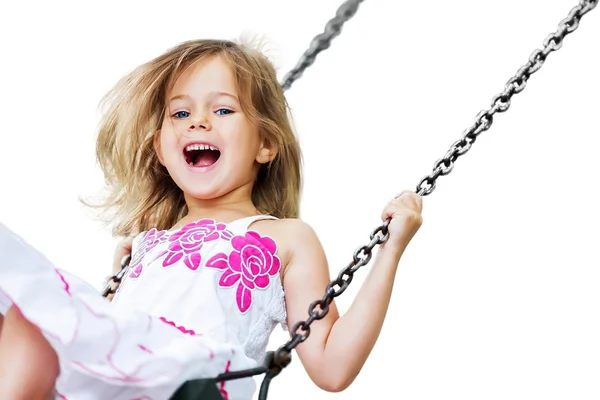 Κοριτσάκι, διασκεδάζοντας με κούνια — Φωτογραφία Αρχείου