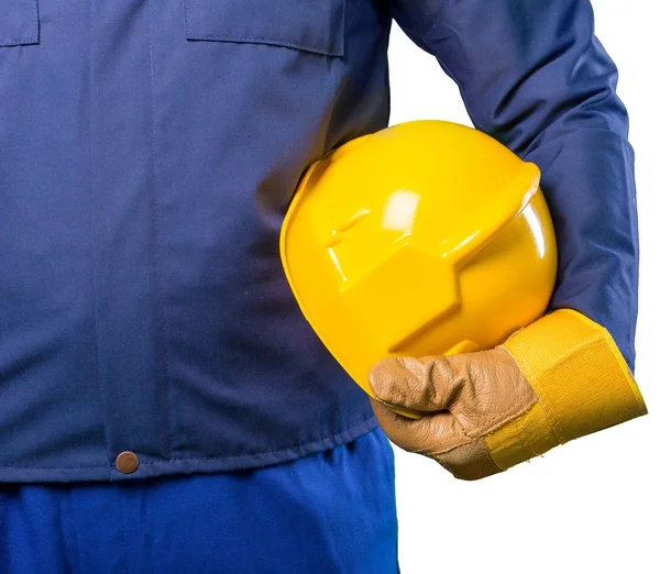 Trabalhador homem com capacete — Fotografia de Stock