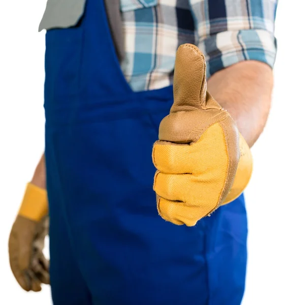 Trabalhador homem t com polegar para cima — Fotografia de Stock