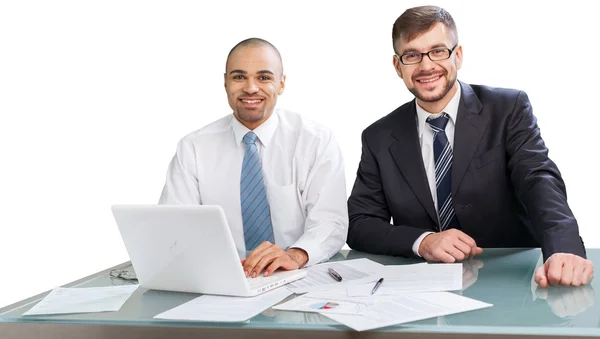 Dois homens de negócios com laptop — Fotografia de Stock