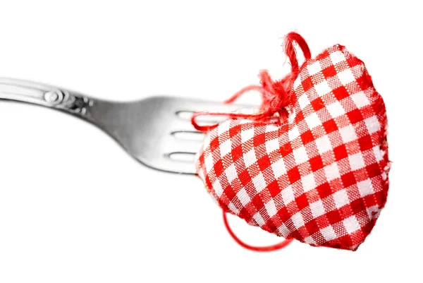 Rood decoratief hart en vork — Stockfoto