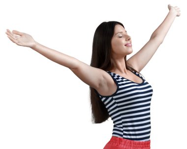 güzel genç kadın uzanmış kollarıyla