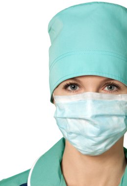 tek tip kameraya bakan kadın doktor