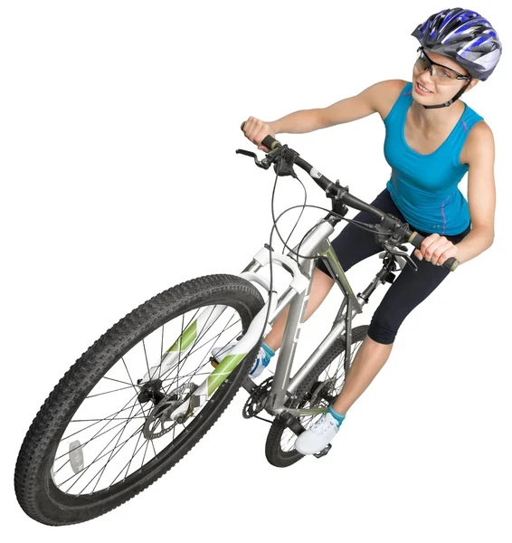 Woman on sport bicycle — Stock Photo, Image