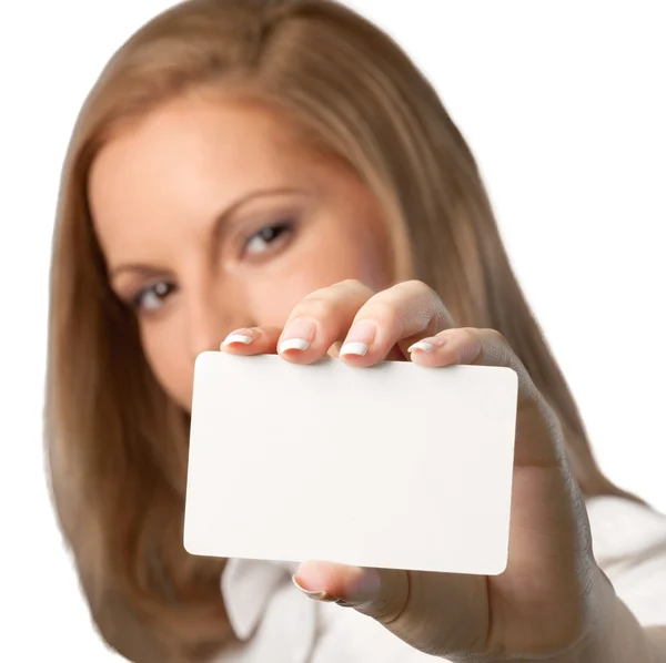 Mujer mostrando tarjeta — Foto de Stock