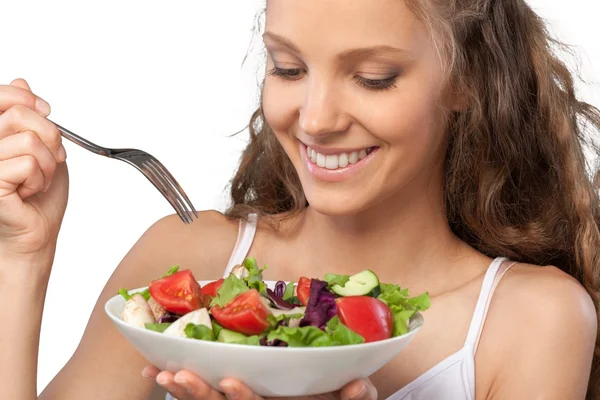 Attrayant caucasien femme avec salade — Photo