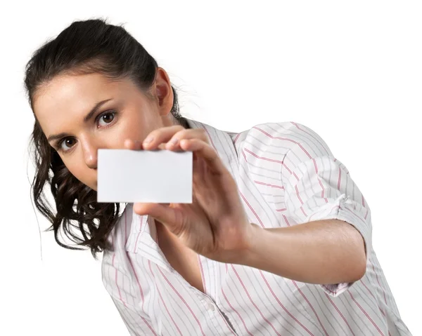 Mujer mostrando tarjeta — Foto de Stock