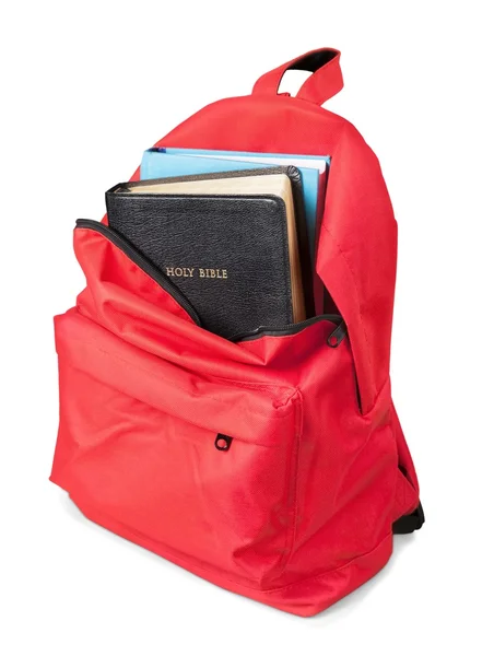 Mochila con libro de la Biblia —  Fotos de Stock