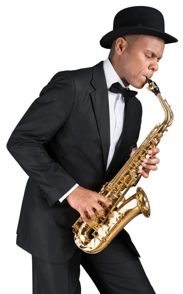 Homem tocando no saxofone — Fotografia de Stock